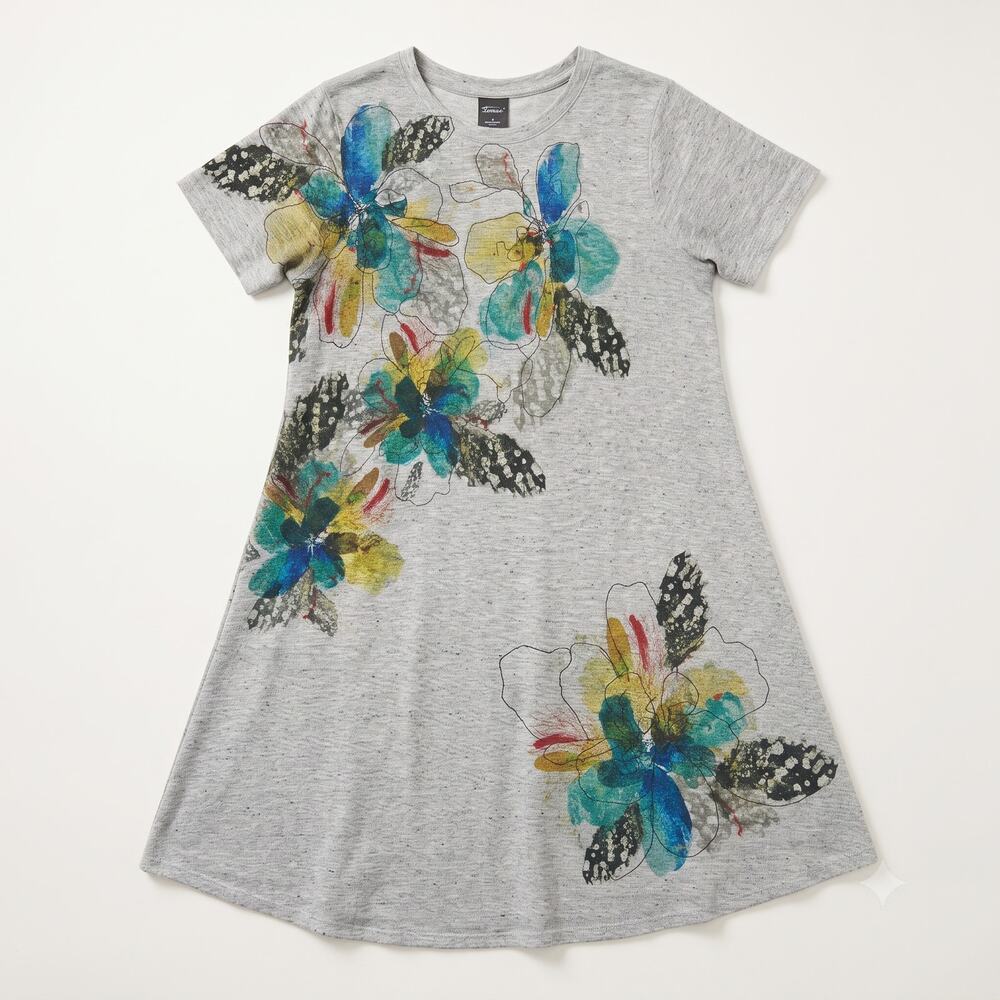 Inoah Womens L Lagenlook Artsy Boho Floral Graphic Print Tunic Dress Pockets
